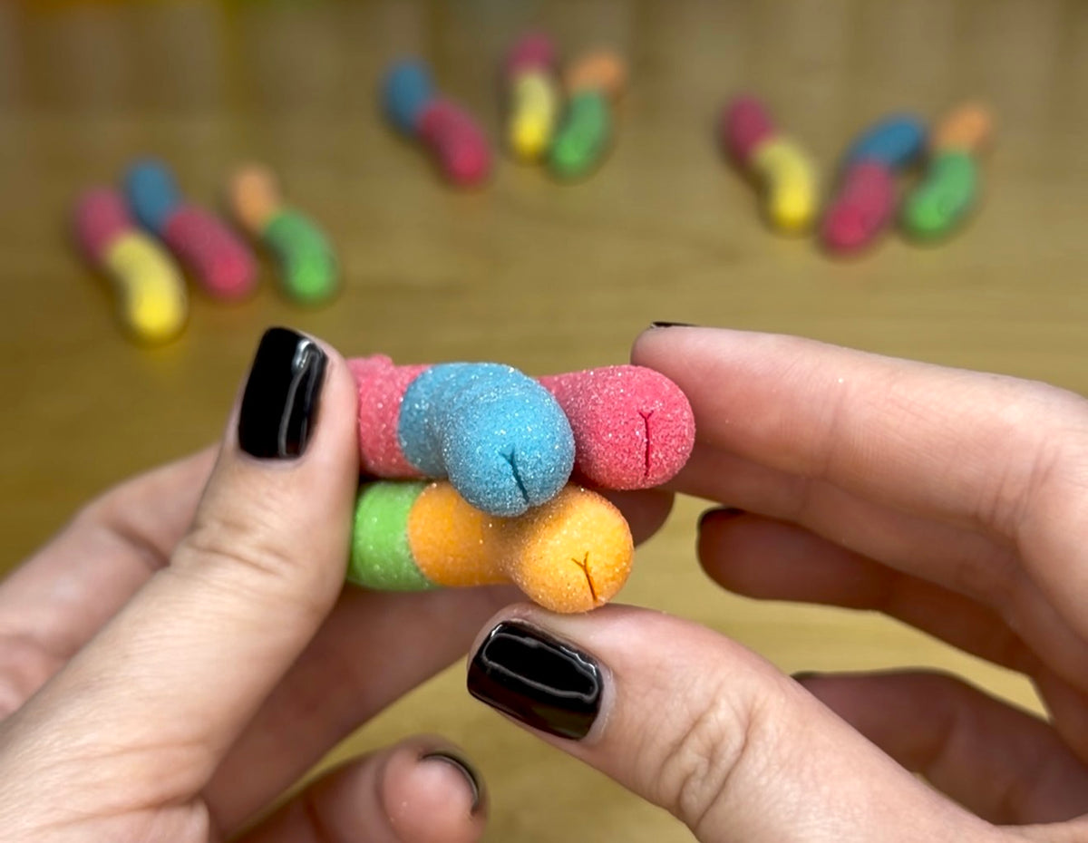 Three Gummy Worm Friends Mini Figurines