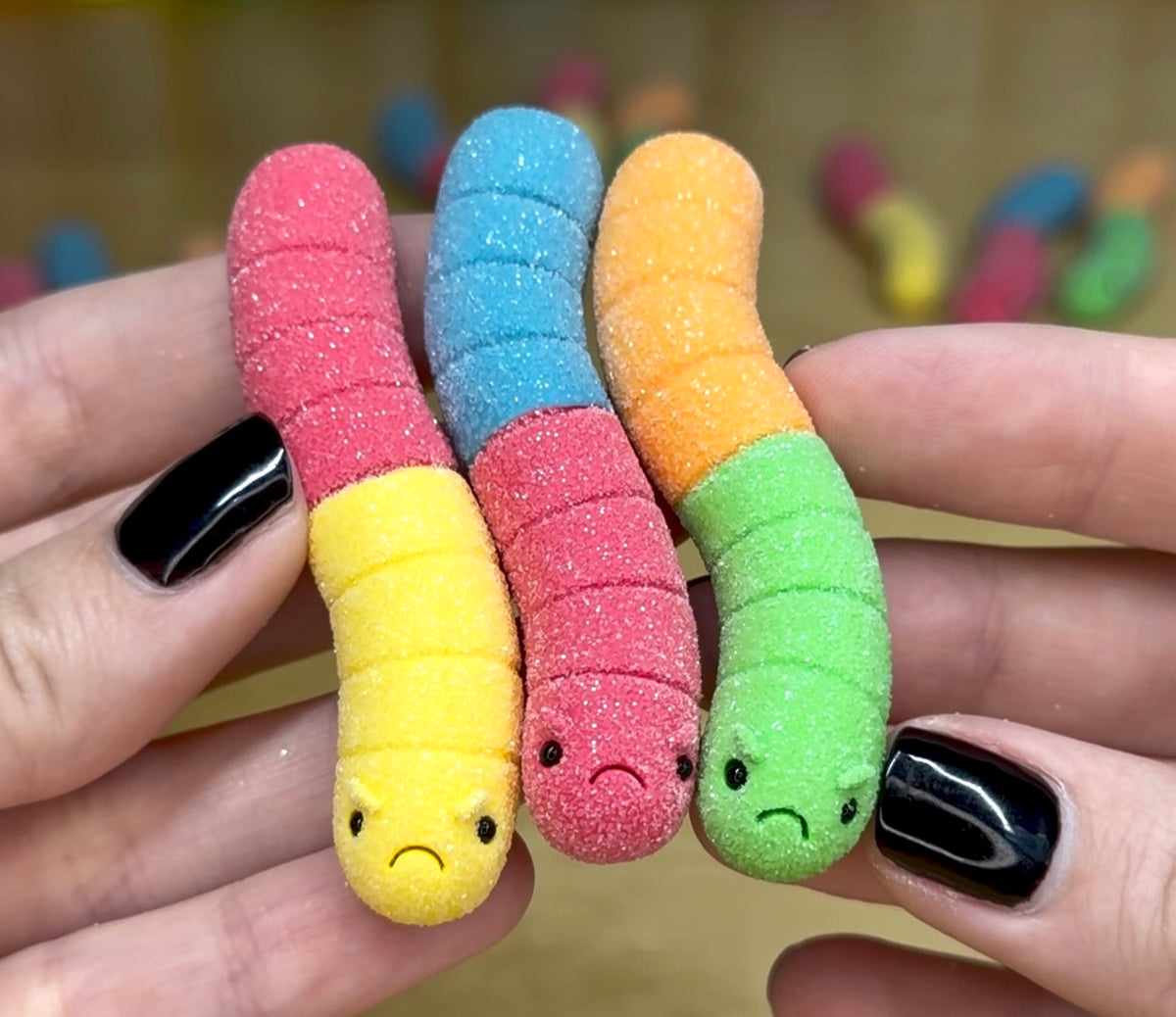 Three Gummy Worm Friends Mini Figurines