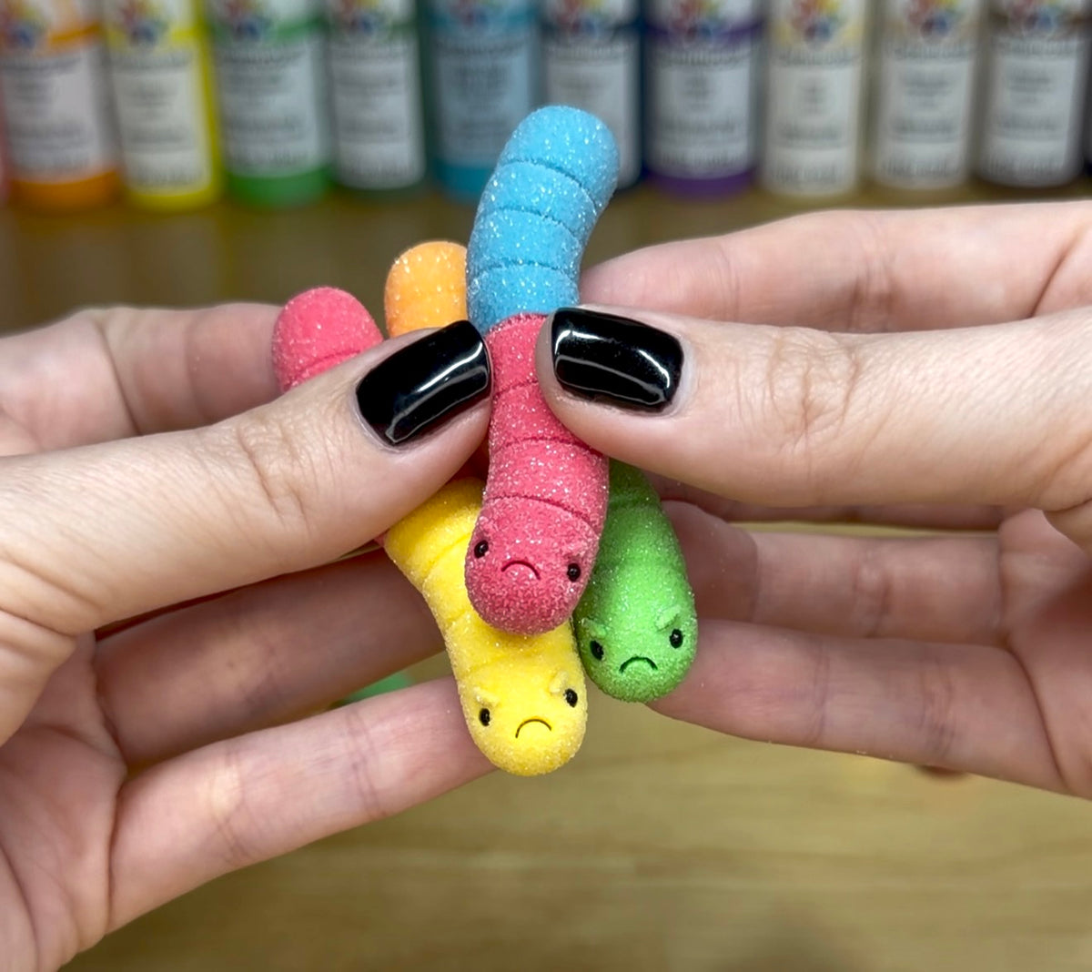 Three Gummy Worm Friends Mini Figurines