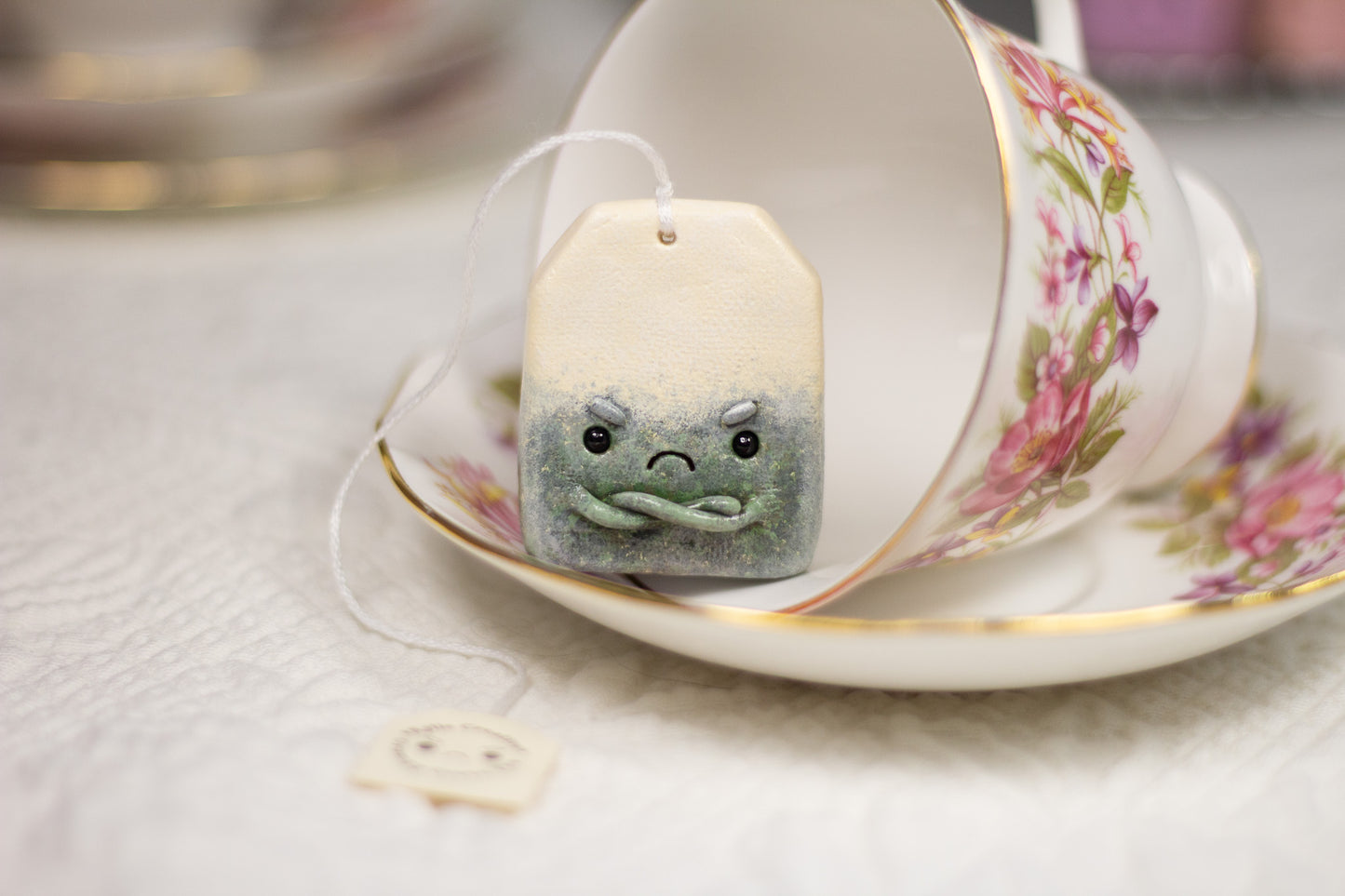 Grumpy Green Tea Bag Figurine