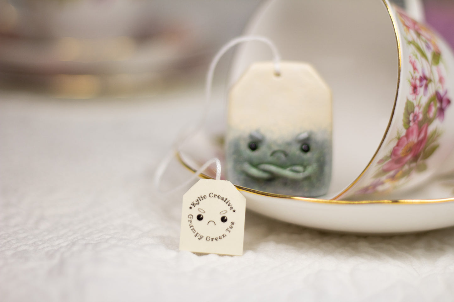 Grumpy Green Tea Bag Figurine